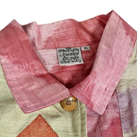 PARSLEY & SAGE Pastel Abstract Art-to-Wear Silk Sheen Blazer Jacket Size 1X - Picture 4 of 16